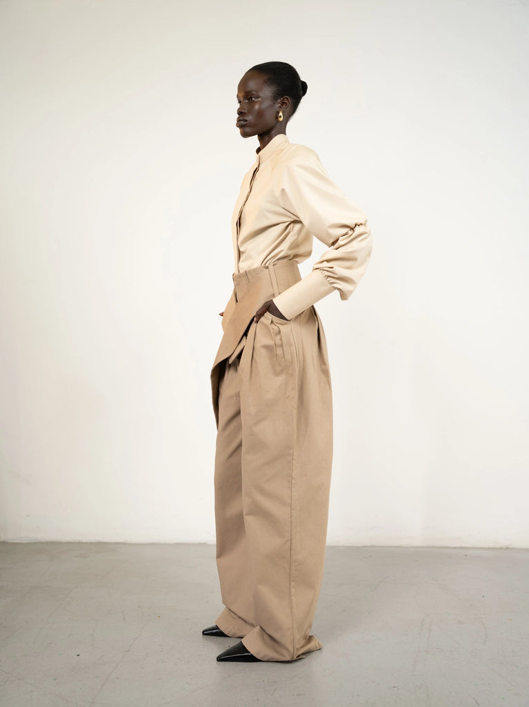 Al Ola (Glory) shirt with pleats Beige